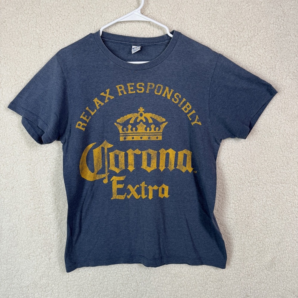 Corona Extra Shirt Mens Large Blue Relax Responsibly Beer Graphic Tee Licensed